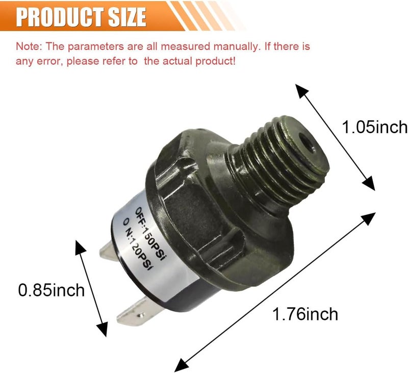 BDZMC 120-150 PSI Air Pressure Switch, 1/4" NPT Thread, DC 12V/24V, Black+Silver, ON-NONE-OFF - Image 2